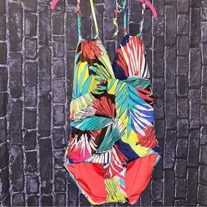 ANNE COLE Tropical Floral String Halter One Piece Swimsuit Plus Sz 20w GUC